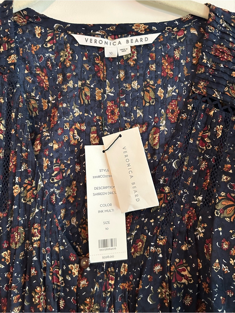 Veronica Beard Navy Floral Shireen Midi Dress - Picture 2 of 8